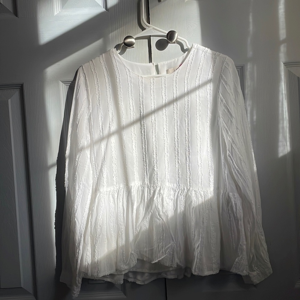 Loft Long Sleeve White Peplum Top